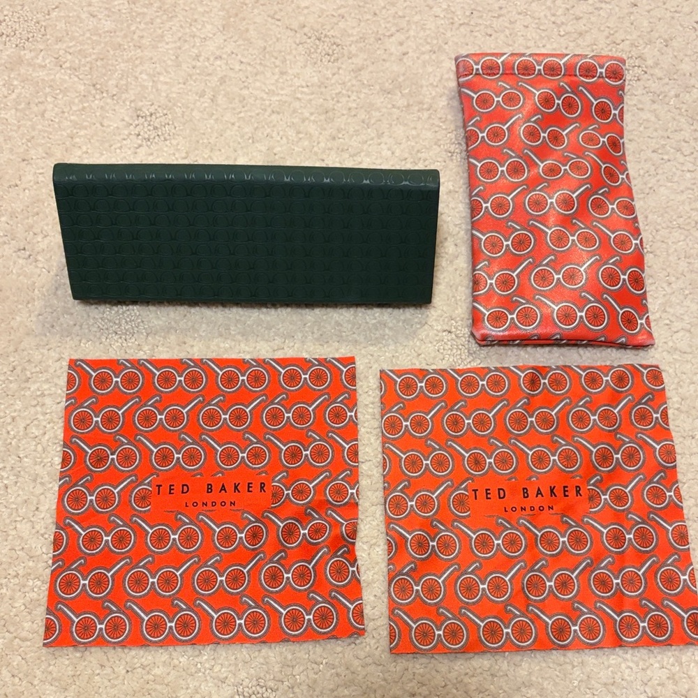 Ted Baker Green and Orange Hard and Soft Glasses Case Set & Cleaning Cloths - Picture 3 of 3